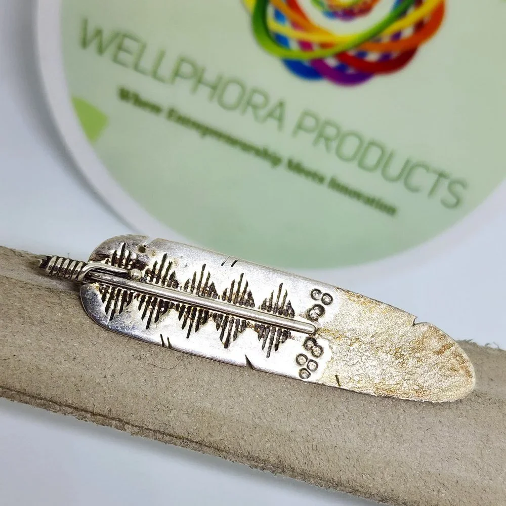 Navajo Sterling Silver High Detail Feather Brooch Pin by Herbert Cayatineto